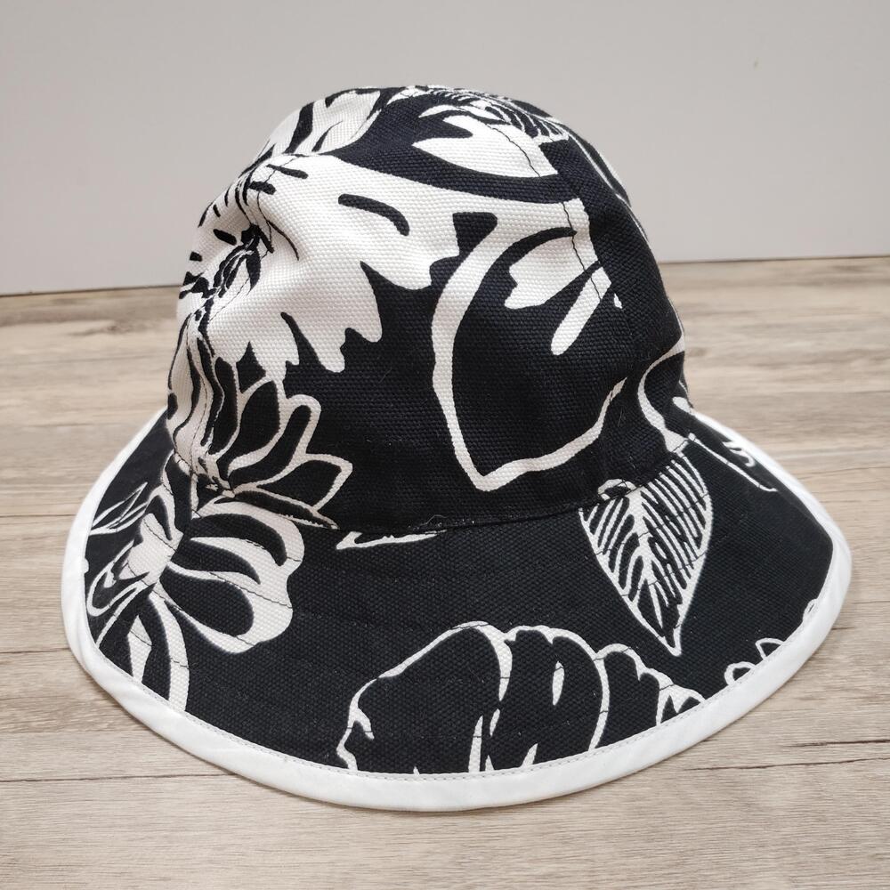 Jantzen Hat Bucket Fitted Womens Black White Floral Wide Brim Beach Sun Summer